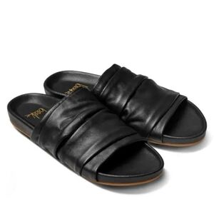 Beek Minla Ruched Leather Slide Sandals Black Womens Size 11 Comfortable Casual
